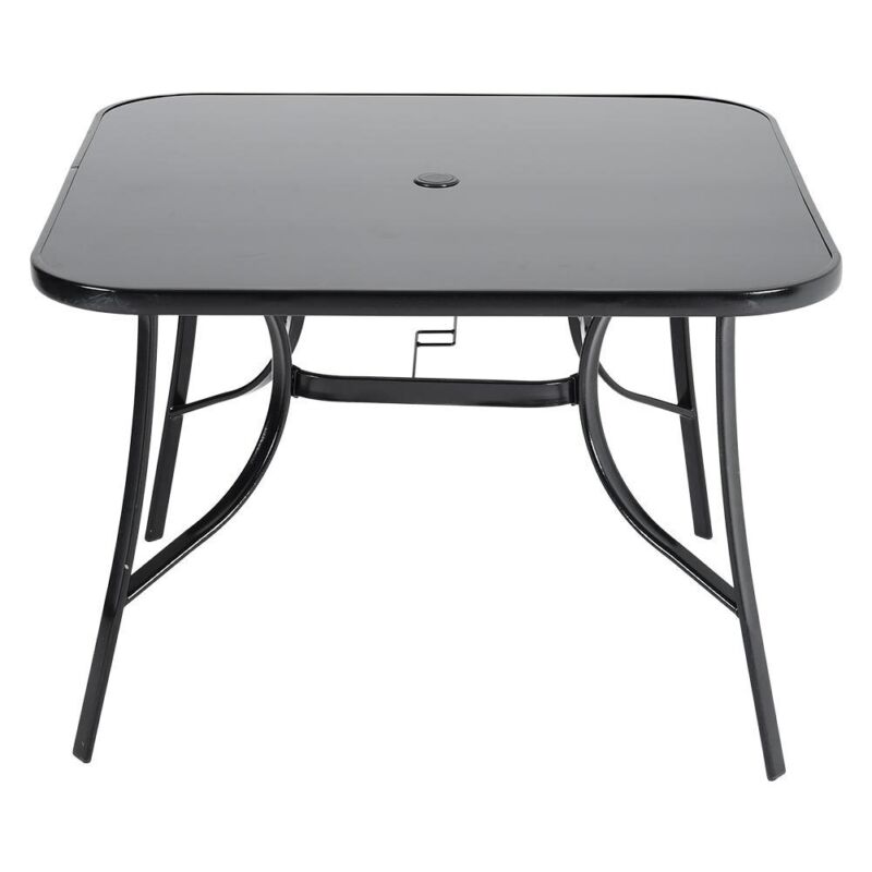 Square Cafe Table Dining Bistro Tables Furniture with Umbrella Hole Metal Leg