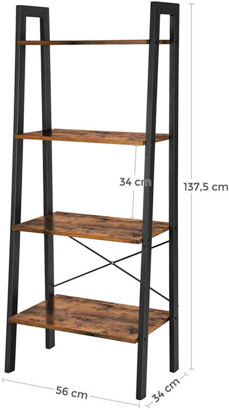 VASAGLE Ladder Shelf, Bookshelf, 4-Tier Industrial Storage Rack for Living Room,