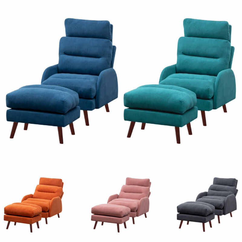 Upholstered Velvet Single Sleeper Sofa Recliner Home Cinema Armchair with Stool