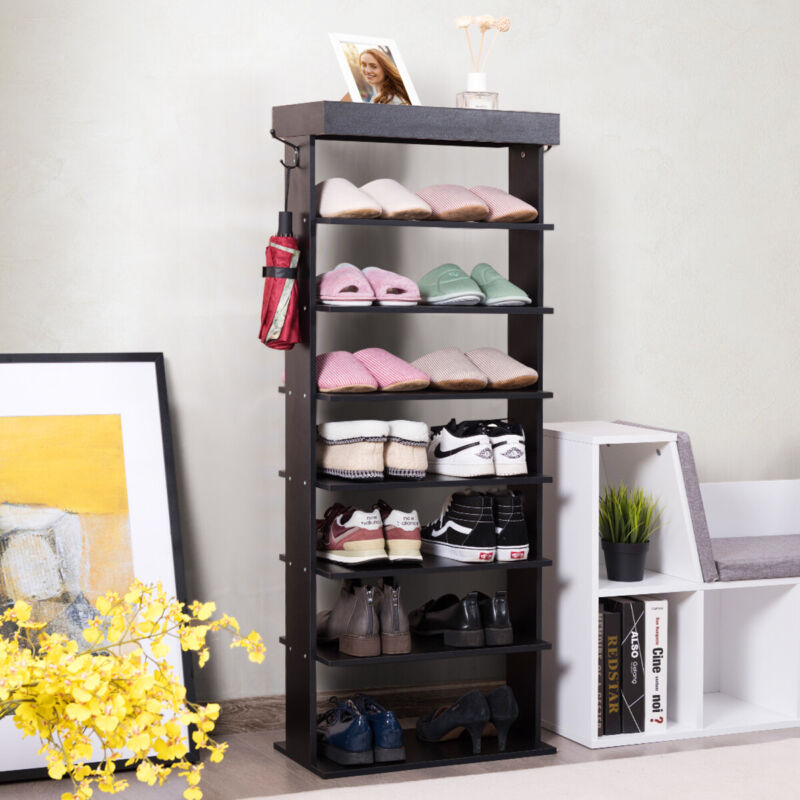7-tier Double Shoe Storage Tower Organiser Unit Home Display Shelf Rack Stand