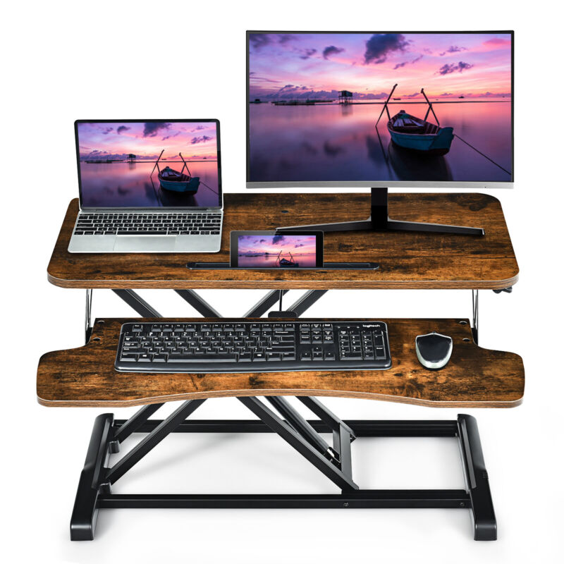 Adjustable Standing Desk Converter Sit to Stand Desk Raiser with Keyboard Tray