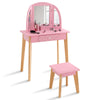 Kids Dressing Table and Stool Set Girls Vanity Table with Tri-Folding Mirror