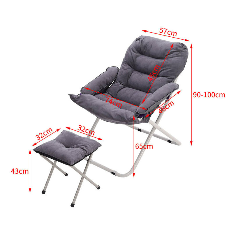 Folding Lazy Single Sofa Accent Chair Footstool Set Room Balcony Recliner Couch