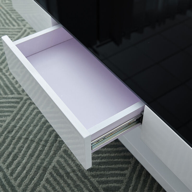 Black Glass Coffee Table White High Gloss Table with Storage Drawers Home Office
