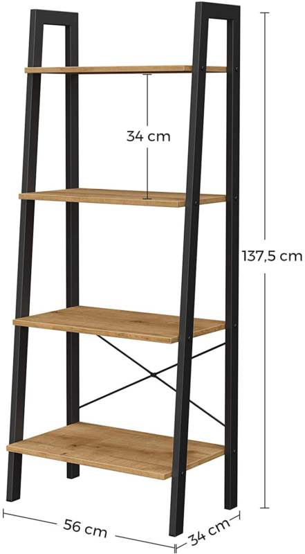 Ladder Shelf, Bookshelf, 4-Tier Industrial Storage Rack Honey Brown & Black