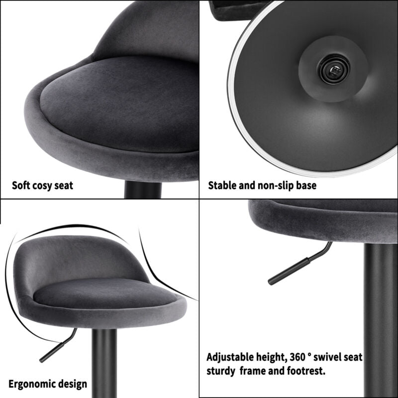 2x Bar Stools 360° Swivel Gas Lift Cafe Pub Stools w/ Backrest Height Adjustable