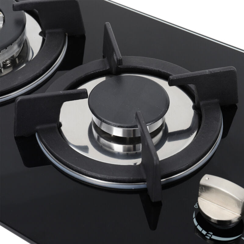 Built In 2/4/5 Burner Black Glass On Gas Wok Burner Hob With Cast Iron Pan Stand