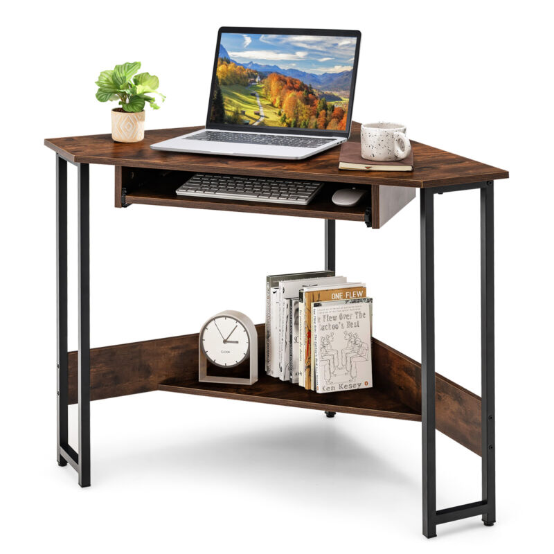 90-degree Triangle Corner Computer Desk Space-saving Laptop Writing Desk