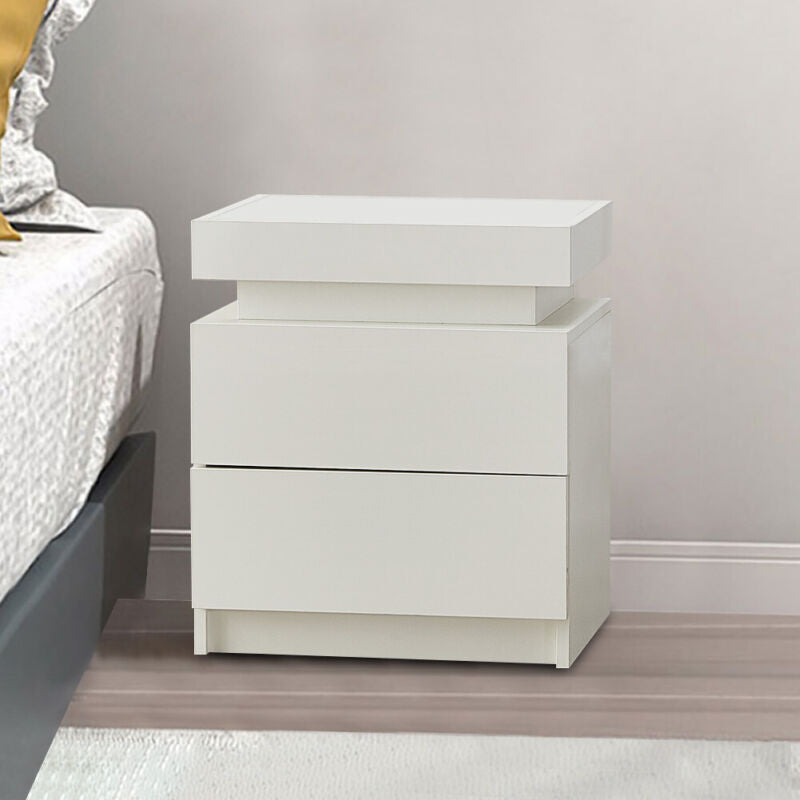2/3 Drawers High Gloss Front Bedside Table Cabinet LED Nightstand Black/White