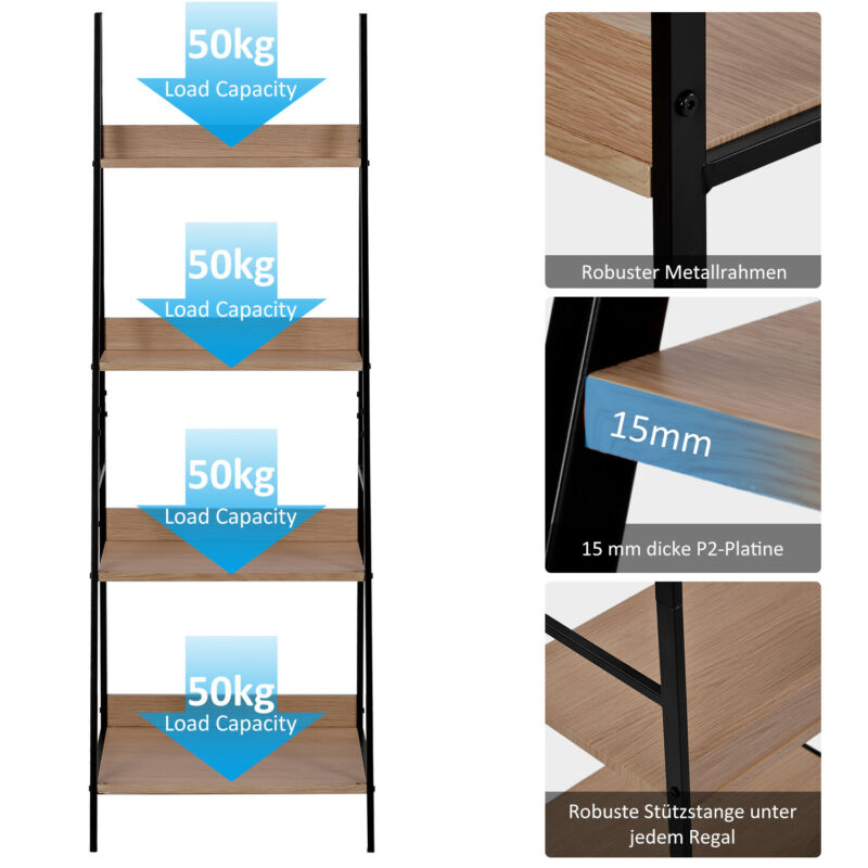 Ladder Shelf Bookcase, Industrial 4 Tier Bookshelf, Storage Rack Shelves