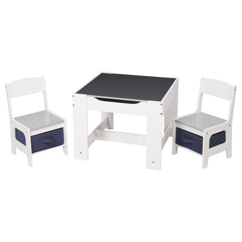 Children Table and 2 Chairs with Storage Box Kids Drawing Play Desk Set Bedroom