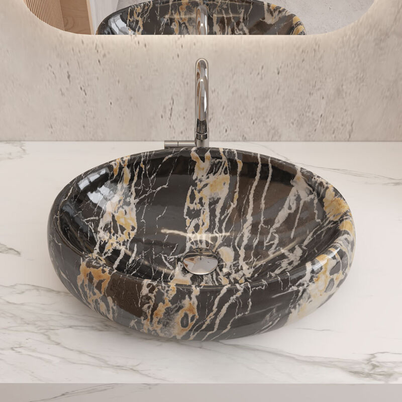 Marble Effect Glaze Bathroom Cloakroom Ceramic Counter Top Basin Sink Wash Bowl