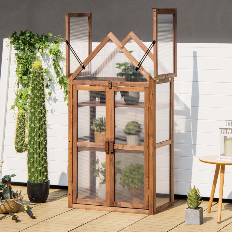 3-Tier Garden Cold Frame Portable Wooden Mini Greenhouse W/ Removable Shelves