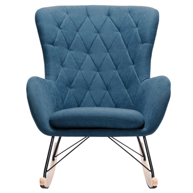 Wooden Upholstered Rocking Armchair Button Lounge Wing Back Chair Sofa Fireside