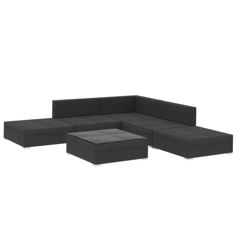 6 Piece Garden Set with Cushions Poly Rattan Black G8J7
