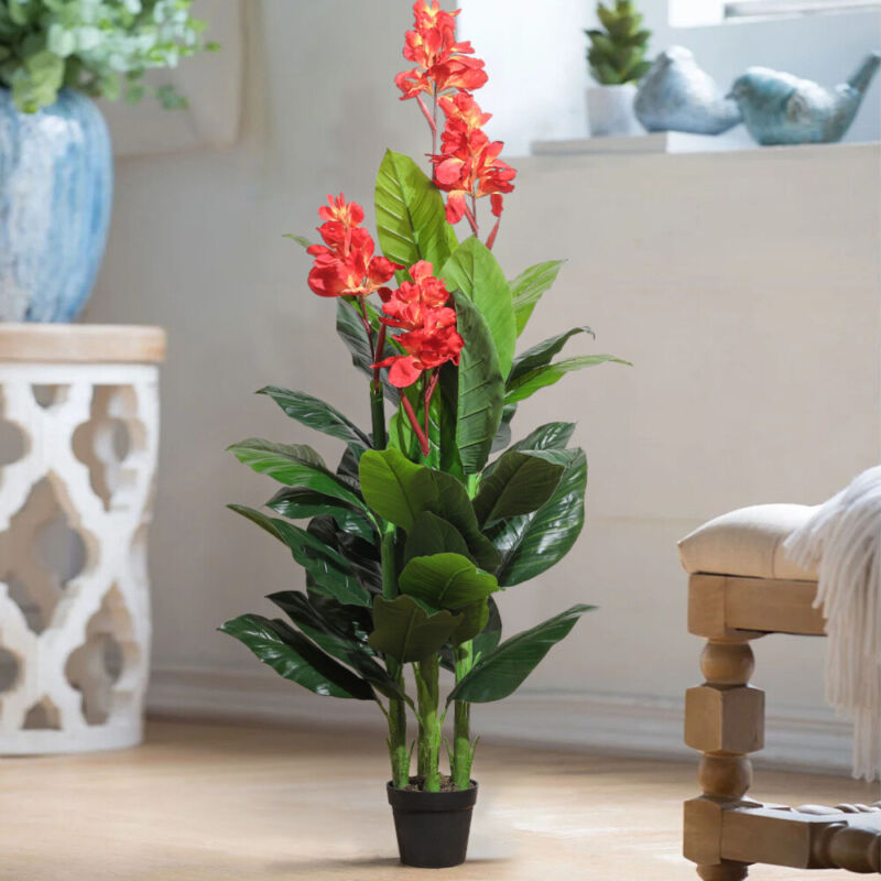 185cm Large Artificial Tree Canna Flower Tropical Plant in Pot