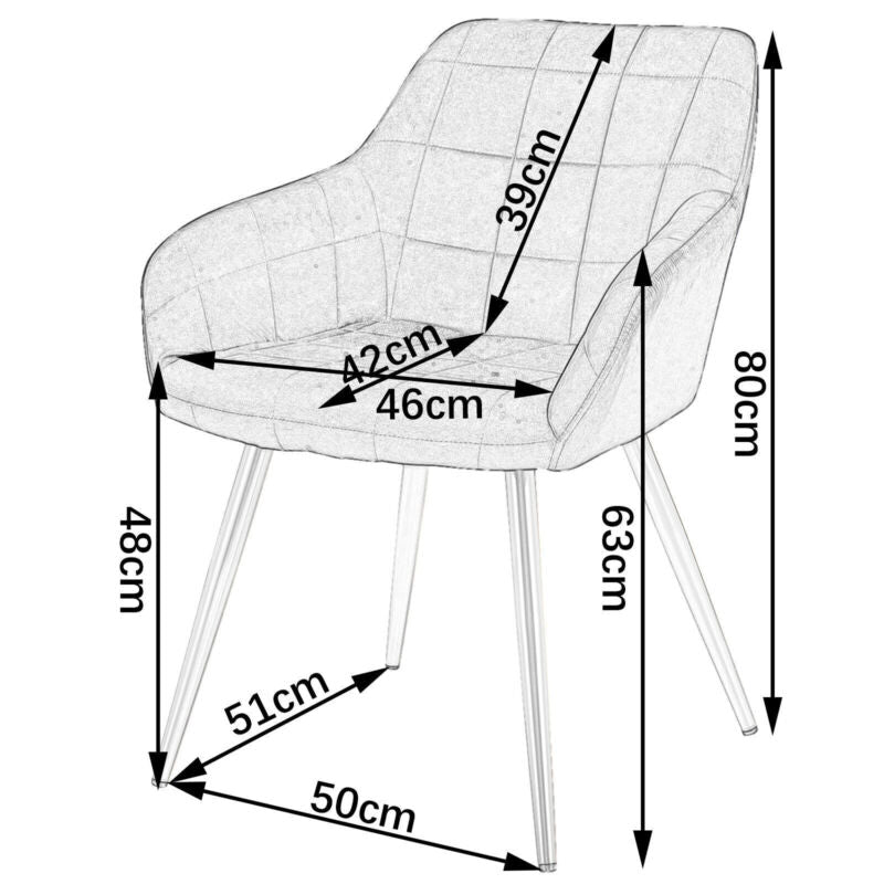 1x Dining Chair Velvet Seat Padded Breakfast Armchair w/ Backrest Kitchen Lounge