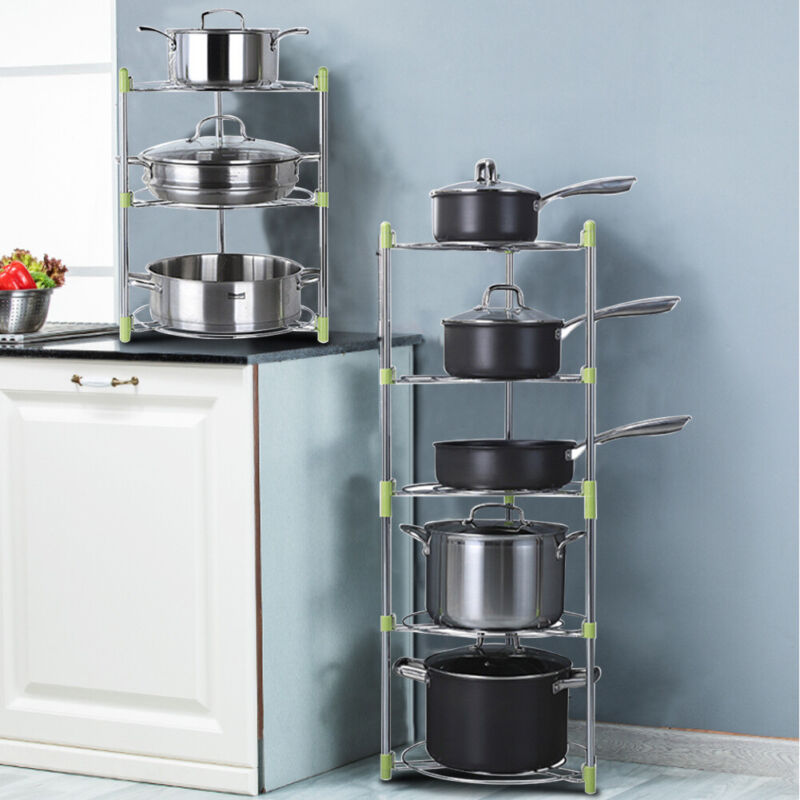 3/5 Tier Pot Storage Rack Pan Stand Saucepan Holder Kitchen Cookware Organiser