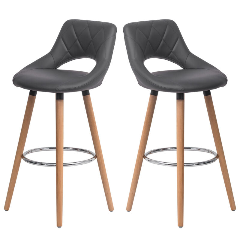 1/2x Breakfast Bar Stool Linen Stool Kitchen Bar Chair Wood Legs with footrest