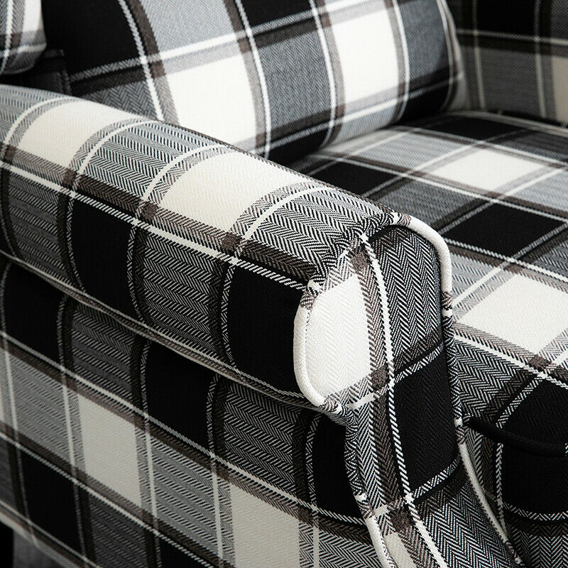 Black Check Recliner Armchair Wing Back Fireside Check Fabric Sofa Lounge Chair