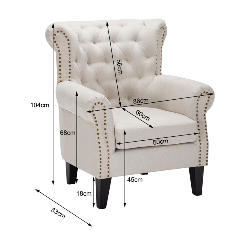 Chesterfield High Back Chair Armchair Wingback Fireside Snuggle Sofa Wooden Legs
