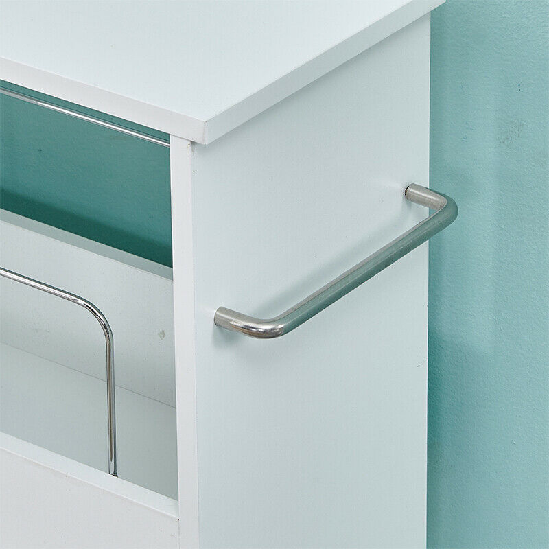 Bathroom Toilet Slim Floor Cabinet Narrow Storage Trolley Cart Rack Holder White