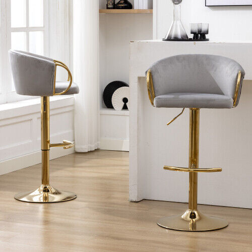 Bar Stools Set of 2 Dining Chair Swivel Velvet Bar Chair w/ Footrest Armrest QW