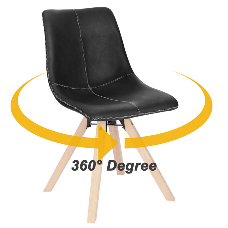 1/2x Faux Leather Padded Dining Chair w/ Wooden Legs Reception Chair 360° Swivel