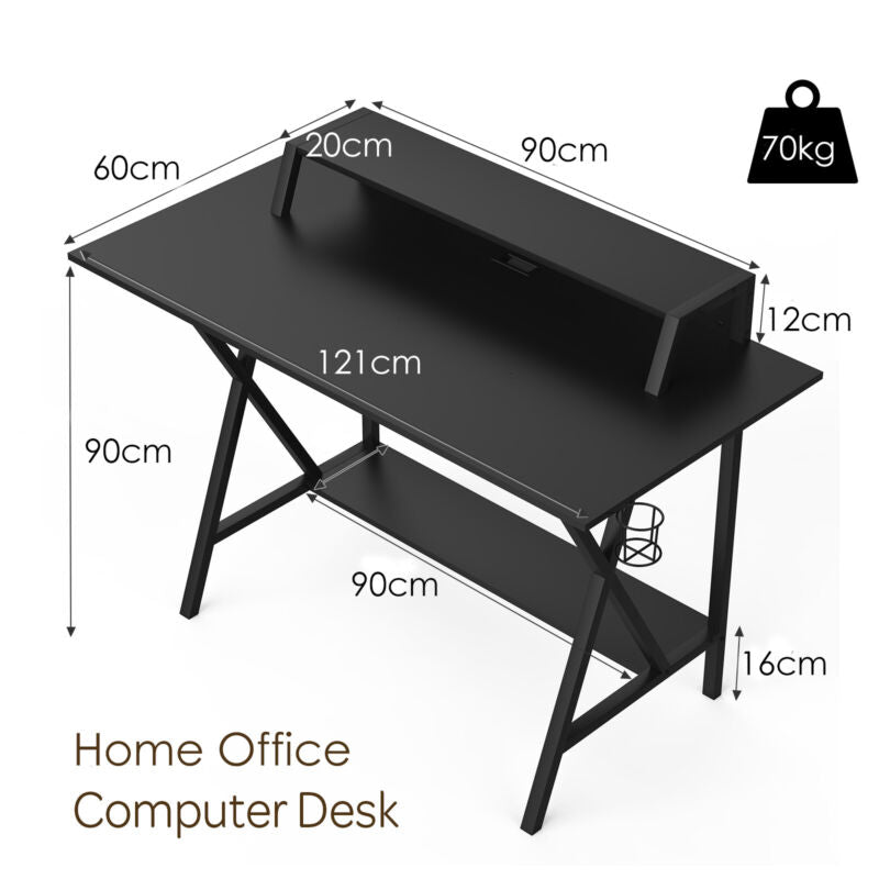 X- Shaped Gaming Computer Desk Ergonomic Workstation with Extra Monitor Riser