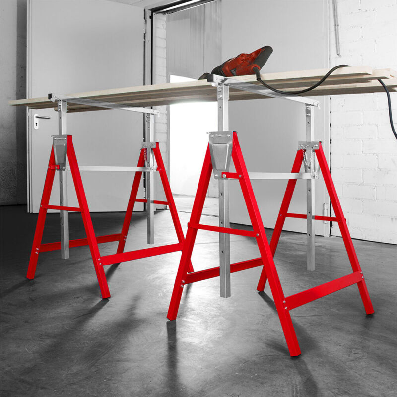 2 x Folding Trestle Steel Work Saw Horse Adjustable Height Sawhorses Stand 200KG