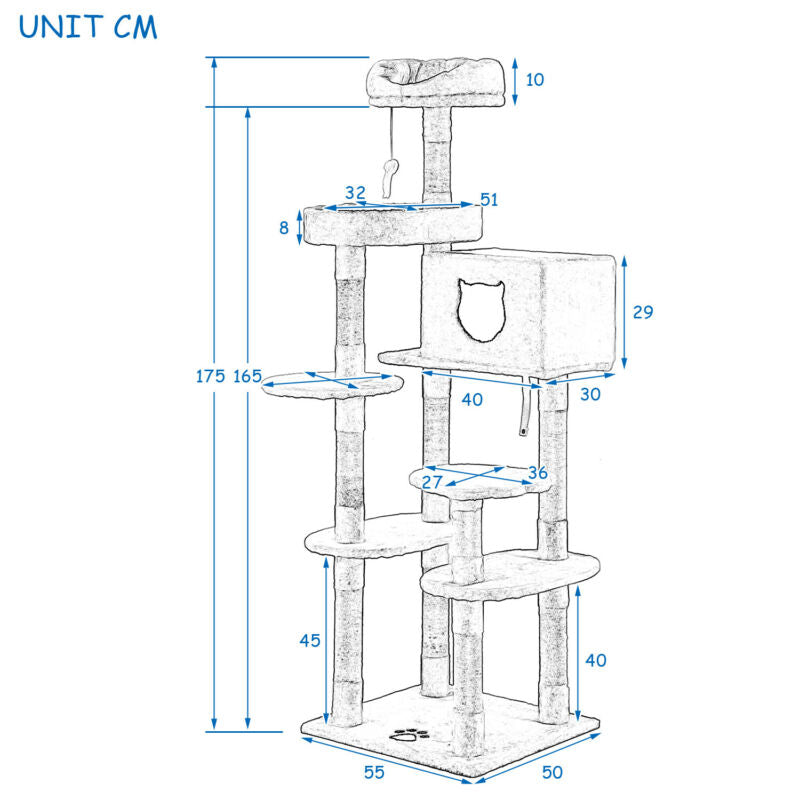 Large Cat tree multilevel Scratching Post Kitten Climbing Tower Activity Centre