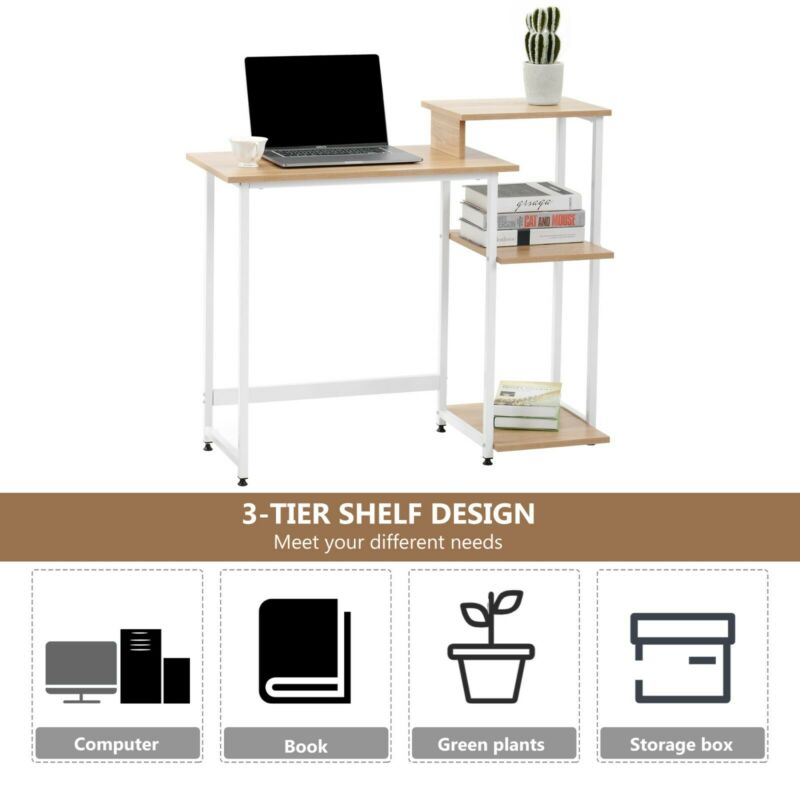 Computer Desk Home Office Study PC Writing Table Workstation Shelf Furniture UK