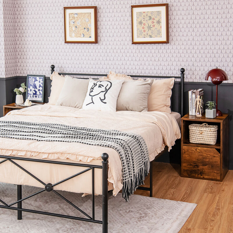 Set of 2 Nightstand Modern Sofa Side Table Bedroom End Table W/ Door Cabinet