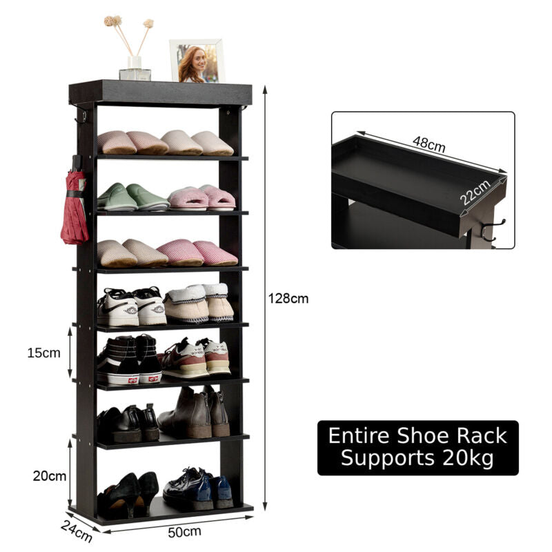 7-tier Double Shoe Storage Tower Organiser Unit Home Display Shelf Rack Stand