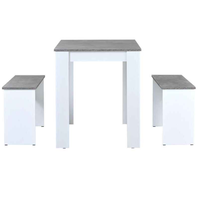3Pcs Marble Look Dining Table and Chairs Set 2 Benches Kitchen Furniture MW