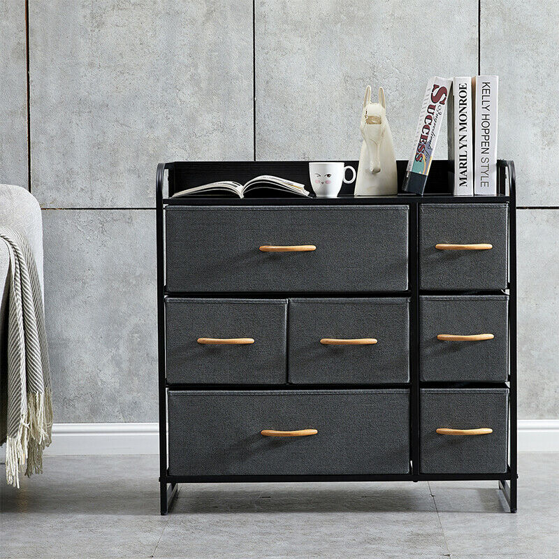 Fabric Bedside Table Cabinet Storage Unit Metal Frame Chest Of 7 Drawers Home BN