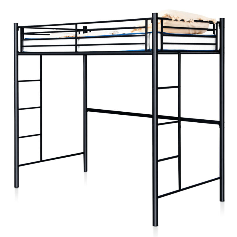 3.5FT Twin Metal Loft Bed Frame High Sleeper Bunk Bed Study Desk Cabin Bed Solid
