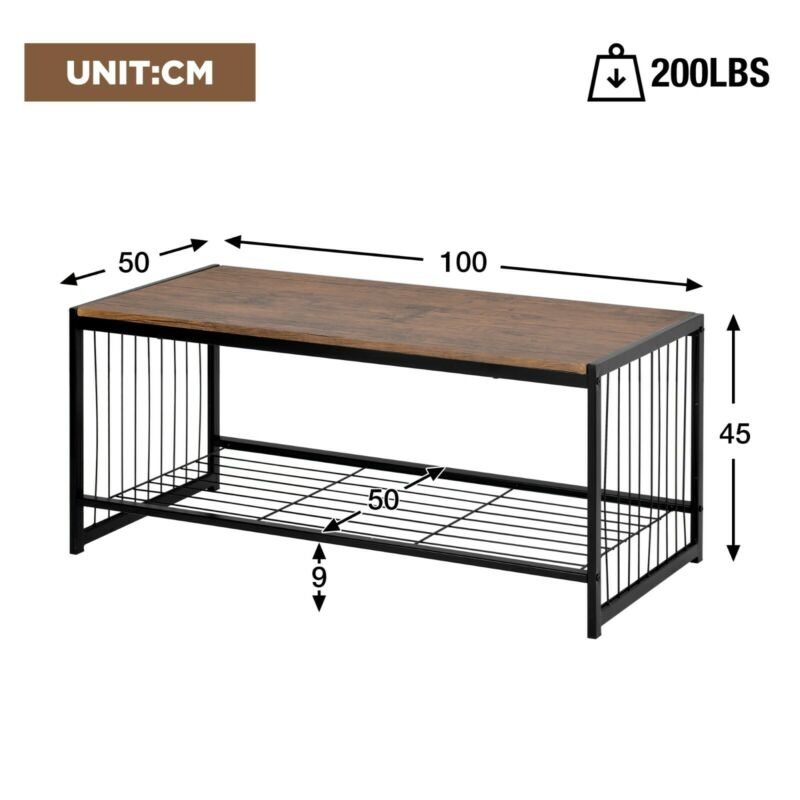 2-Tier Coffee Table Tea Sofa Table with Shelf Storage Metal Frame 100x50x45cm