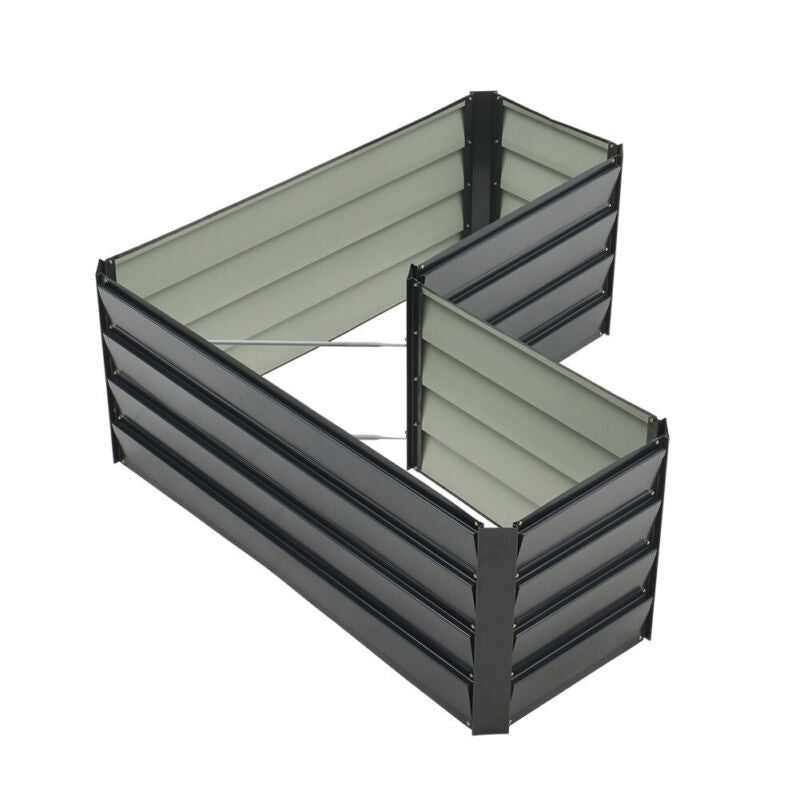 17" Tall L-Shaped Large Galvanized Metal Raised Garden Bed Plant Flower Grow Box