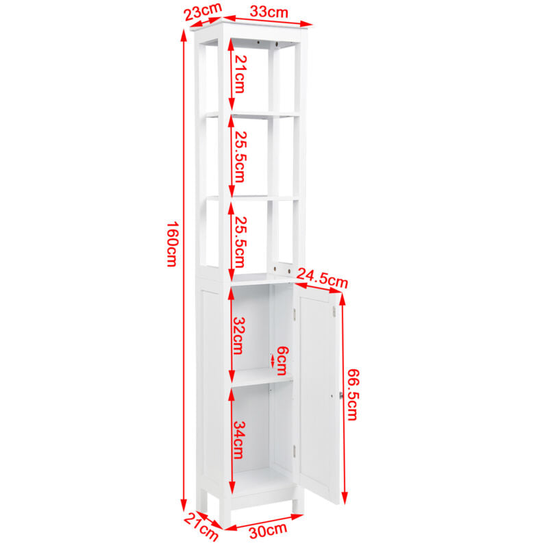 Bathroom Cabinet Storage w/ Door and Shelves Tallboy Cupboard Unit Furniture MDF