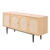 160CM Light Wood Effect Rattan Sideboard Large 4 Door 8 Cubbies Storage Cabinet