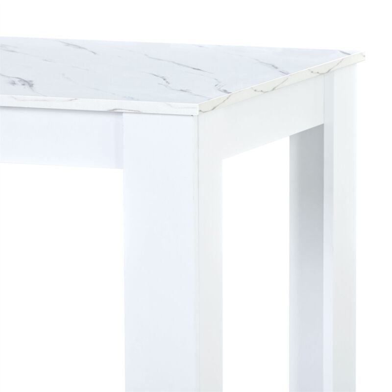 White Wooden Marble Look Breakfast Dining Table and Chairs Set of 2 Benches