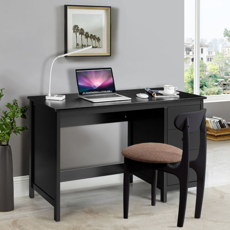 3 Drawers Computer Desk Modern Writing Desk Compact Laptop PC Table Workstation