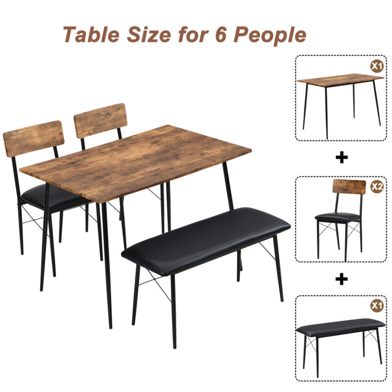 Dining Table and 2 Chairs Bench Set Industrial Kitchen Dining Table Set MP