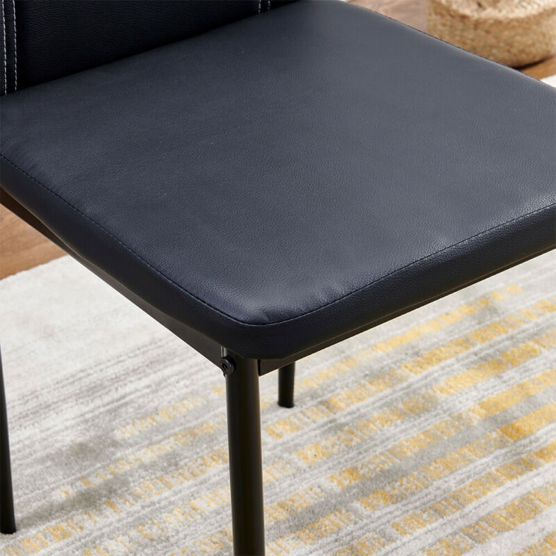 Set of 2 Black Dining Chairs Faux Leather Padded Seat Metal Frame Office Chair