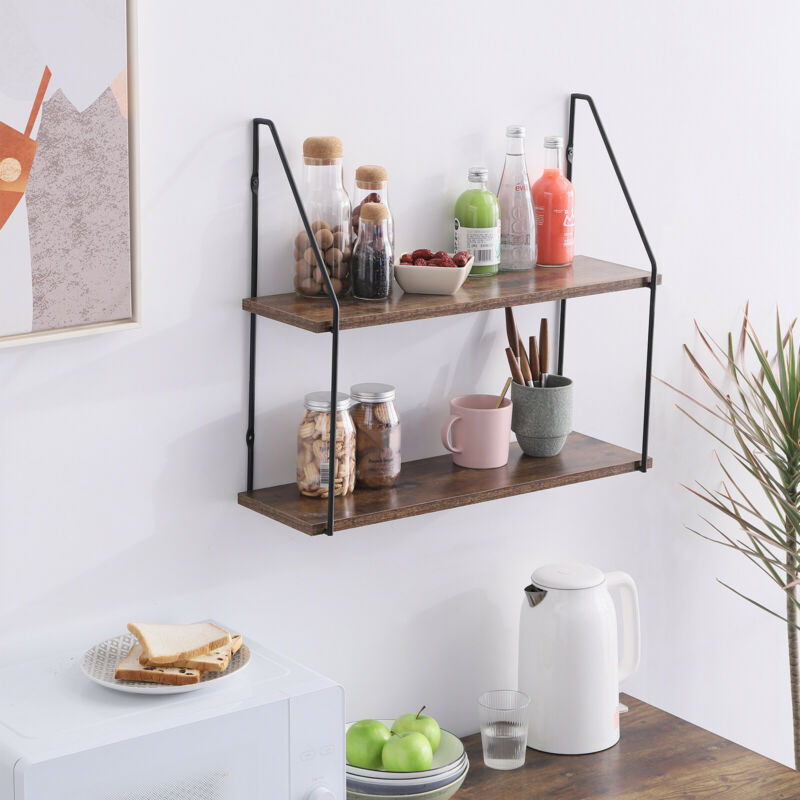 Wood Floating Shelf Wall Mounted Hanging Rack Display Rustic Storage Shelf