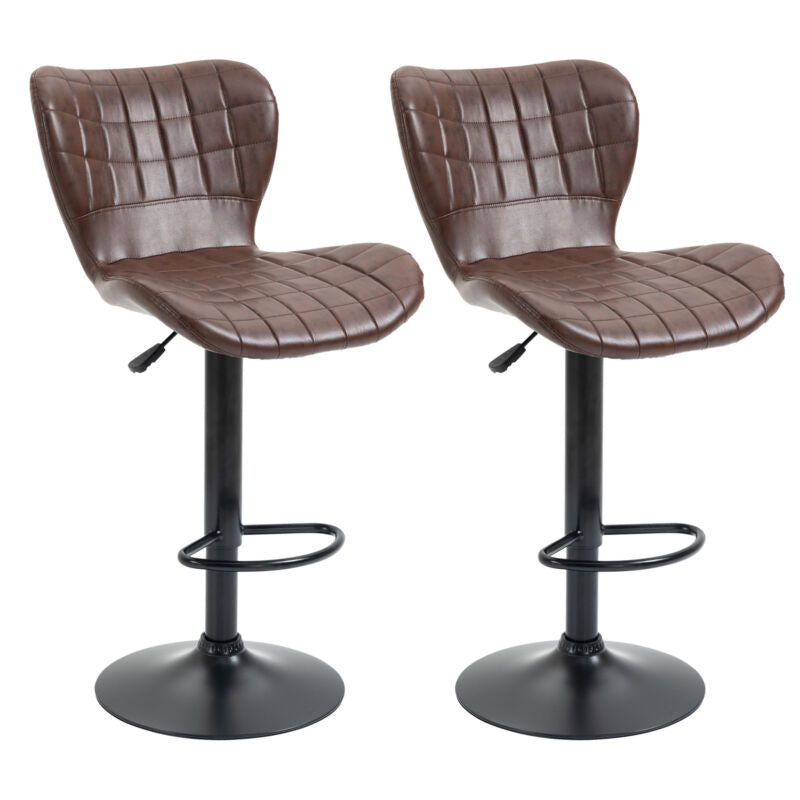 Bar Stools Set of 2 Adjustable Height Swivel PU Leather Bar Chairs Brown