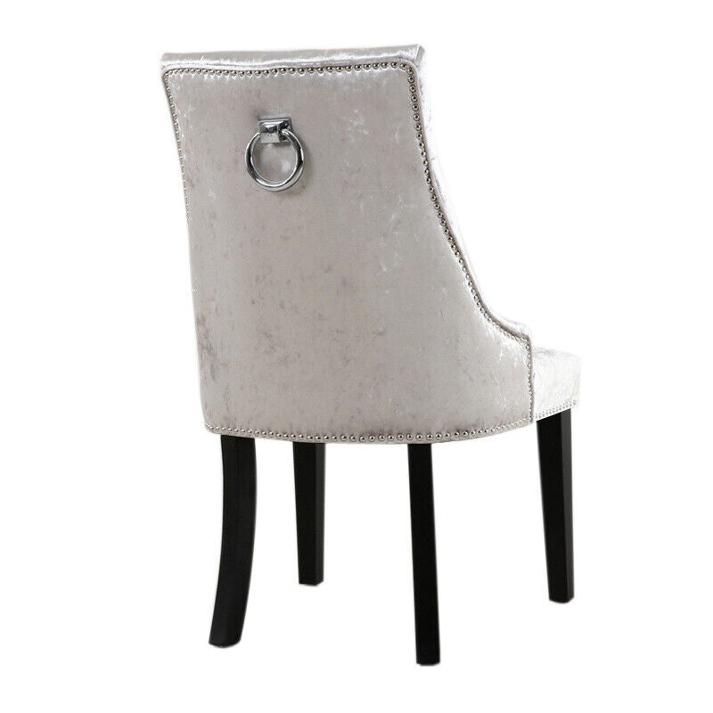 2-Piece Crush Velvet Dining Chairs with Pull Door Knocker Wing Back Button Chair