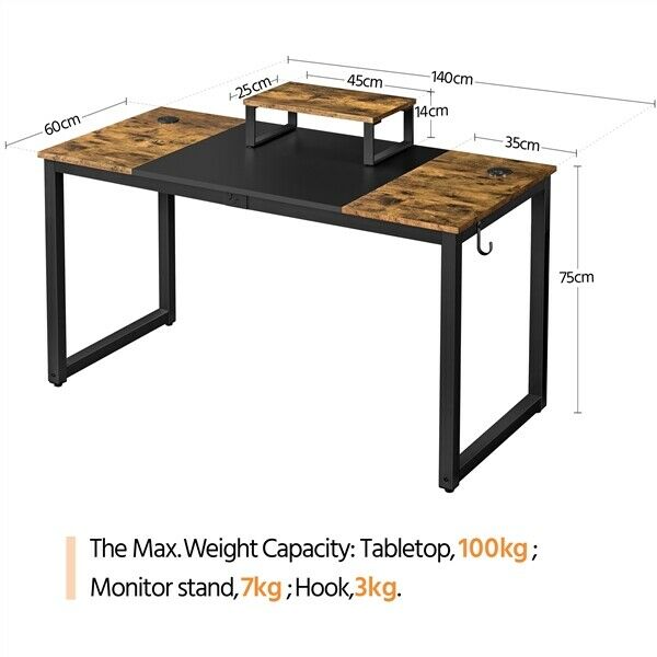 Wooden Computer Desk Study Desk Home Office Table with Movable Monitor Stand