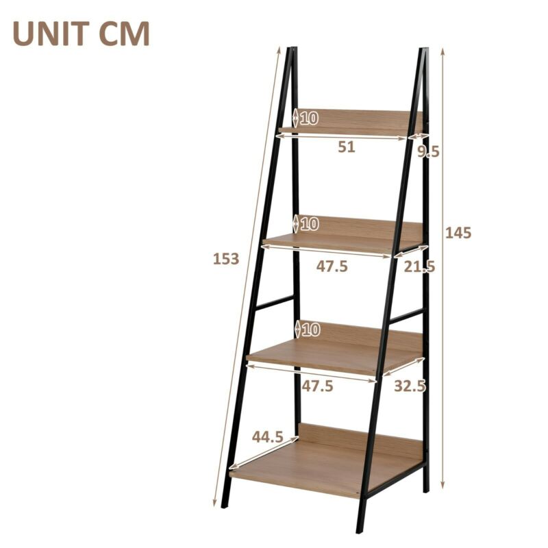 Ladder Shelf Bookcase, Industrial 4 Tier Bookshelf, Storage Rack Shelves
